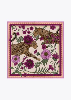 Foulard tigres et fleurs 55×55 Crudo-Rosa