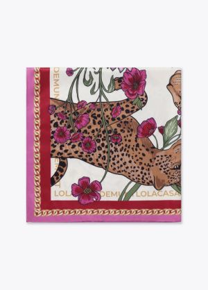 Foulard tigres et fleurs 55×55 Crudo-Rosa