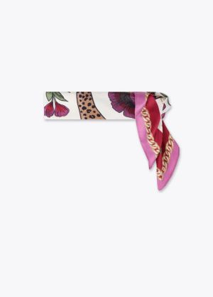 Foulard tigres et fleurs 55×55 Crudo-Rosa