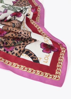 Foulard tigres et fleurs 55×55 Crudo-Rosa