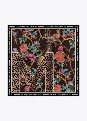 Foulard M imprimé floral 90×90 Negro-Naranja
