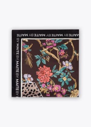 Foulard M imprimé floral 90×90 Negro-Naranja