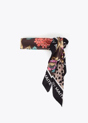 Foulard M imprimé floral 90×90 Negro-Naranja