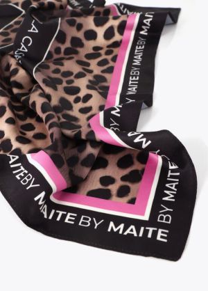 Foulard M animal print 55×55 c Negro-Rosa