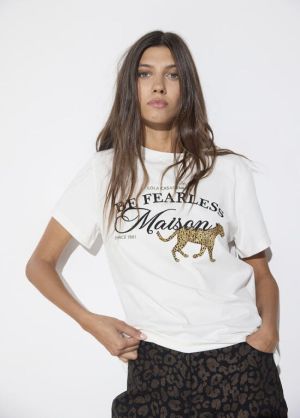 T-shirt col carré, graphique « BLANCE