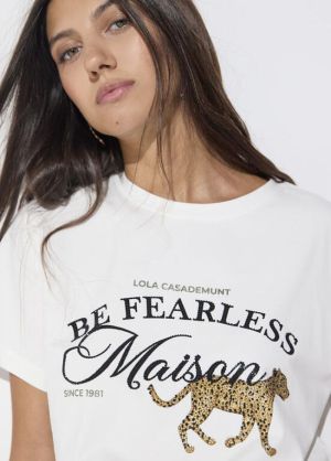 T-shirt col carré, graphique « BLANCE