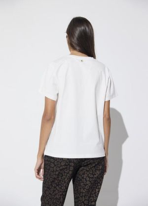 T-shirt col carré, graphique « BLANCE