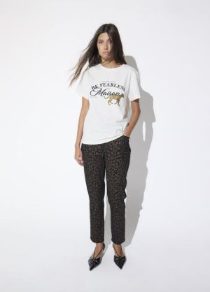 T-shirt col carré, graphique « BLANCE