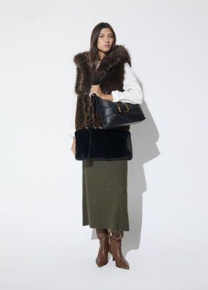 Gilet midi fausse fourrure tri Marron-Multicol