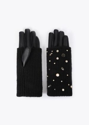 Gants maille, perles et crista NEGRO