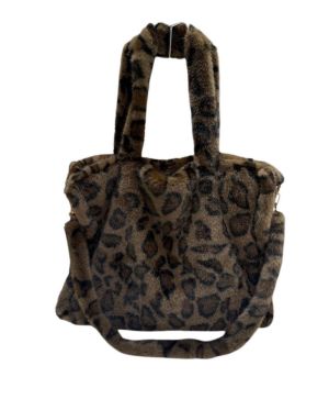 grand cabas en fausse fourrure leopard marron