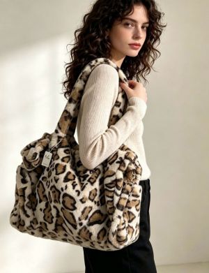 grand cabas en fausse fourrure LEOPARD BEIGE