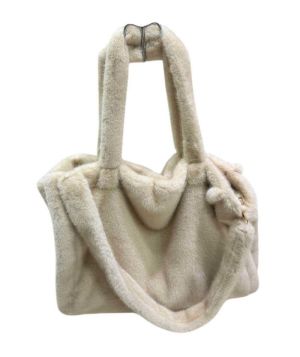 grand cabas en fausse forrure beige