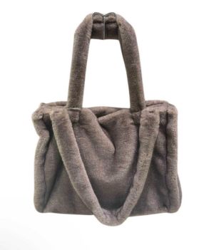 grand cabas en fausse forrure gris entracite